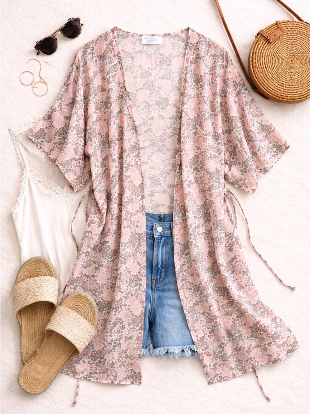 acacia swimwear Pink Floral Sheer Kimono Coverup